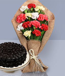Tempting Truffle Cake With Mixed Carnations